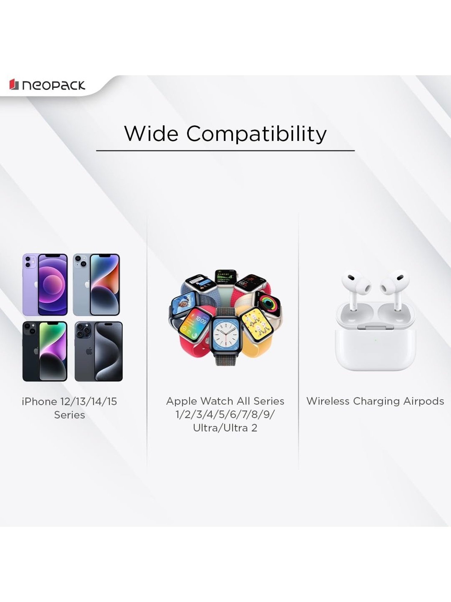 Neopack 15W Wireless Charging Stand for Apple Devices, 3 in 1 Wireless Charger (Silver)