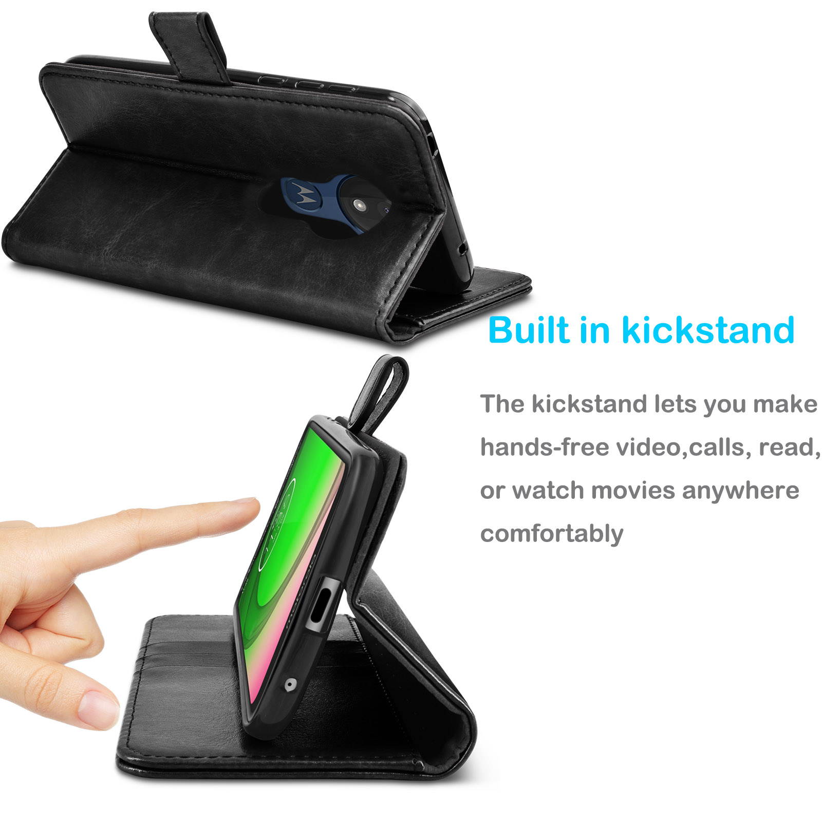 Moto G7 Power Case, Motorola Moto G7 Optimo Maxx/Moto G7 Supra Wallet Case, Tekcoo Premium [RFID Blocking] Cash ID Credit Card Slots Holder Carrying Vegan Leather Folio Flip Cover Cases [Black]