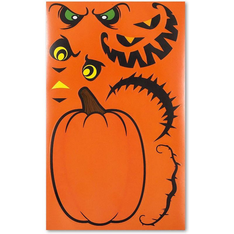 Spooky Central 24-Sheet of Make a Pumpkin Face, Jack-O-Lantern Halloween Cute Stickers for Goodie Bags