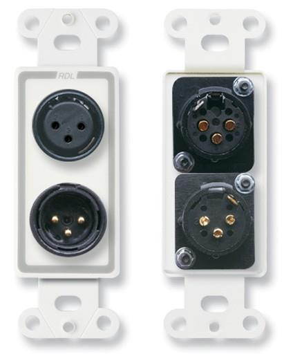 RDL D-XLR2 XLR XLR 3pin Female & 3pin Male on Decora Wall Plate Solder