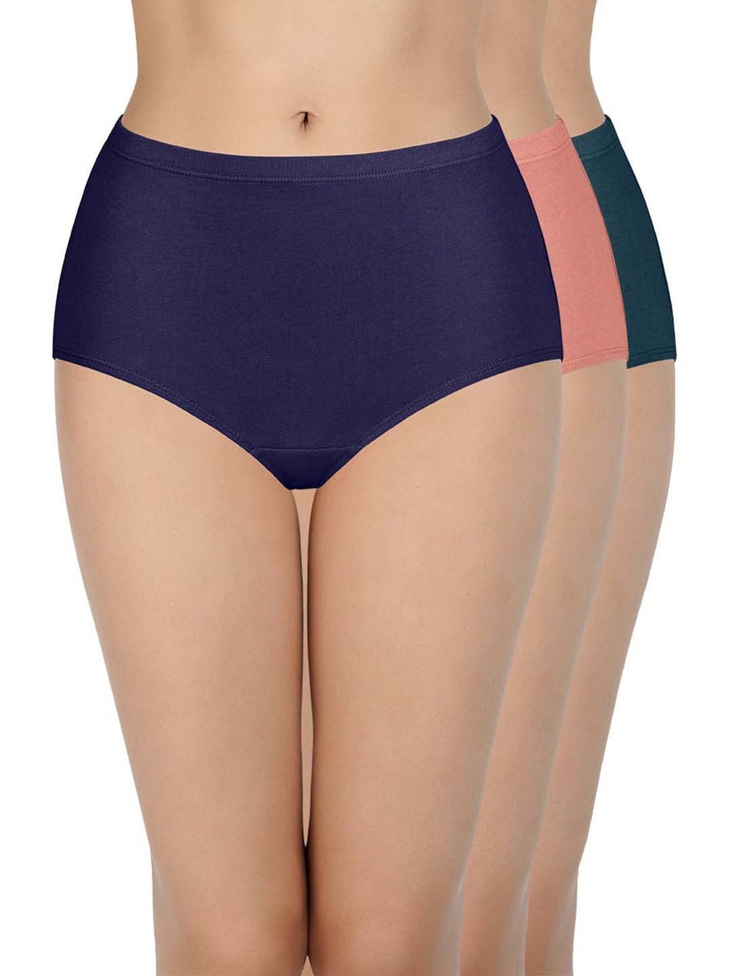 Every De by Amante Navy & Peach Cotton Hipster Panties - Pack Of 3