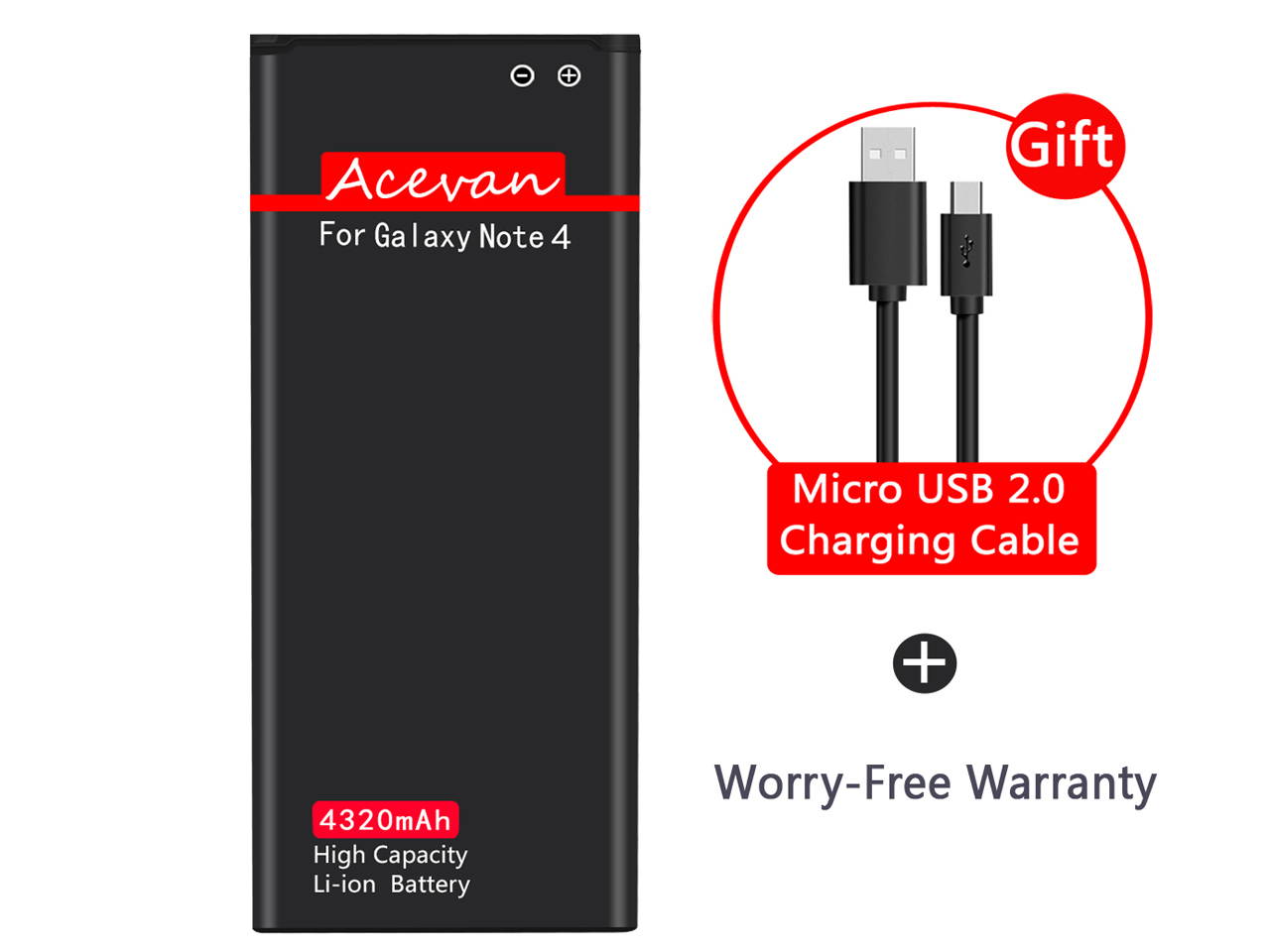 Note 4 Battery Acevan 4320mAh Replacement Battery for Samsung Galaxy Note 4, N910, AT&T N910A, Verizon N910V, Sprint N910P, T-Mobile N910T, N910U LTE, N910F, Note4 battery