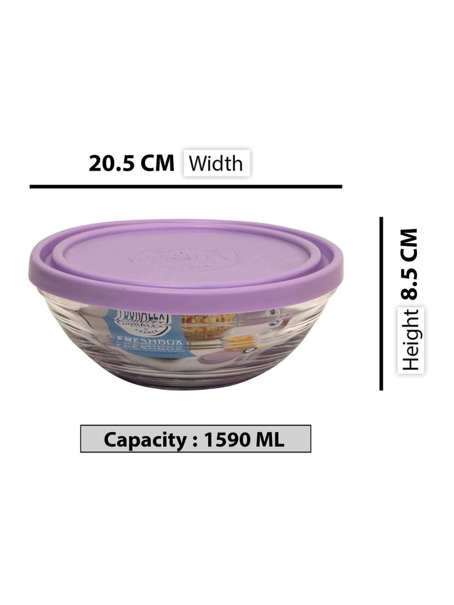 Duralex 'Freshbox' Transparent & Purple Glass 20.5 cm Container With Lid (1.59 L) - Set of 1