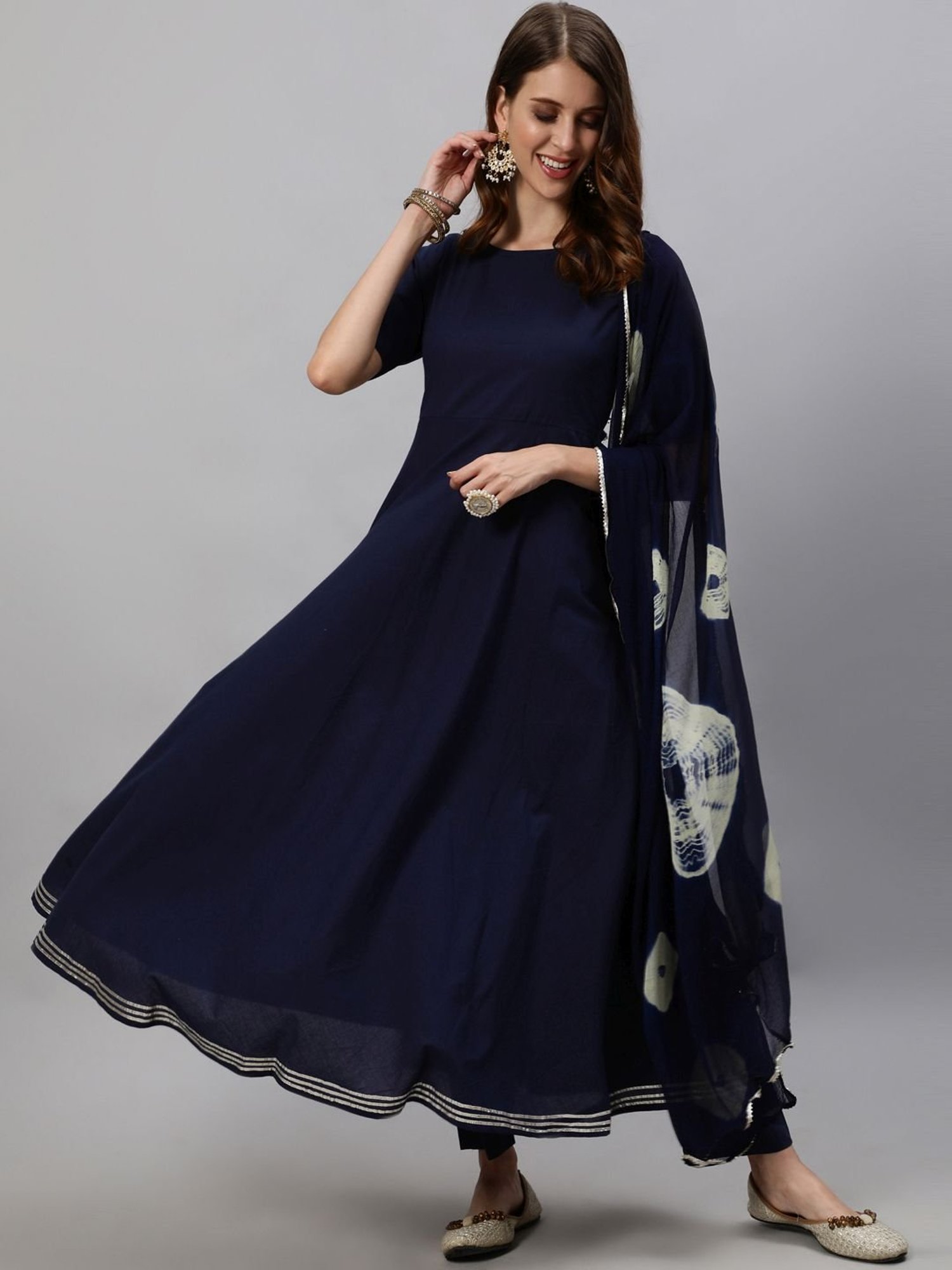 Anubhutee Navy Kurta Pant Set With Dupatta