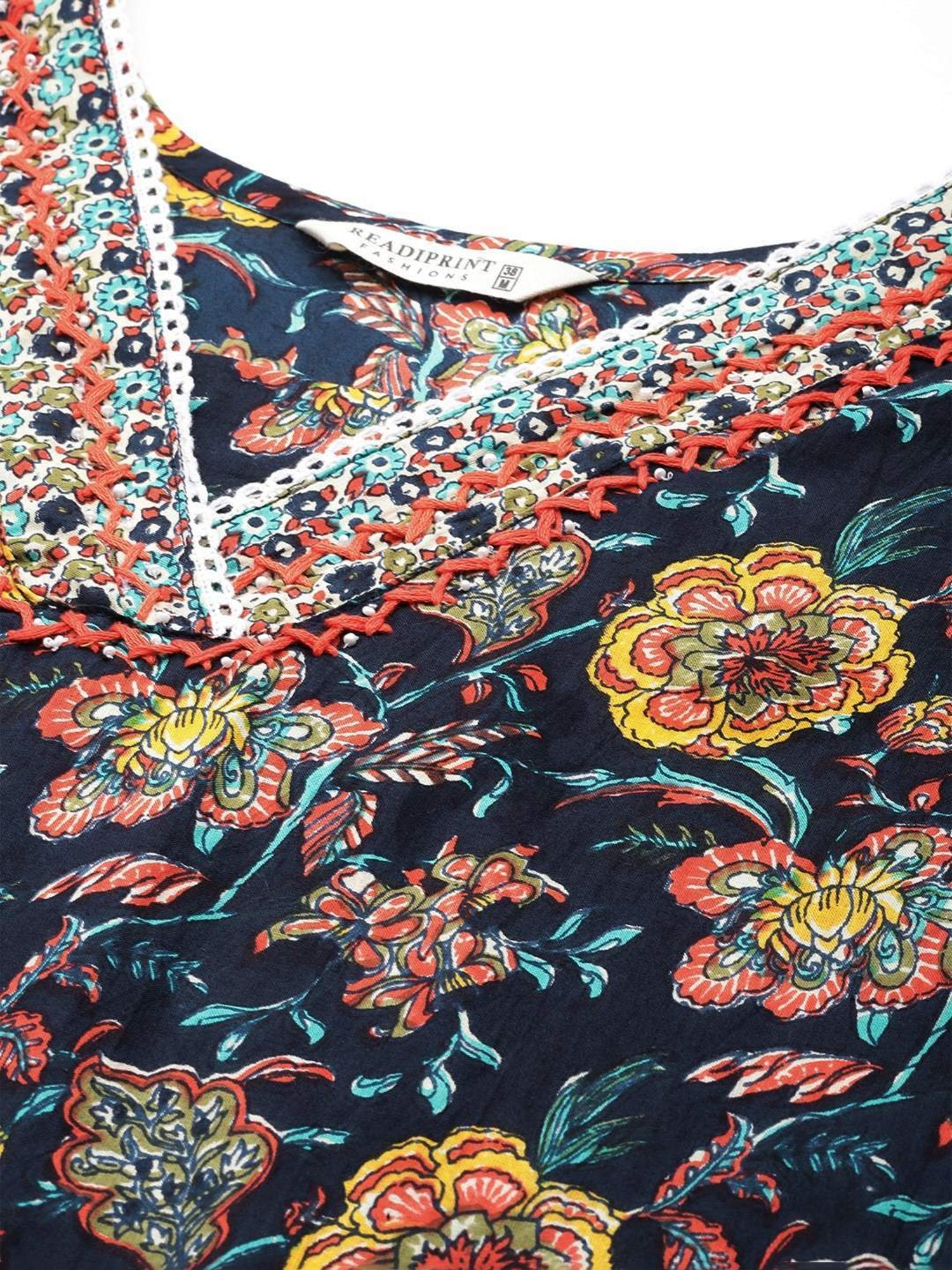 READIPRINT FASHIONS Blue Cotton Floral Print Kurta Pant Set With Dupatta