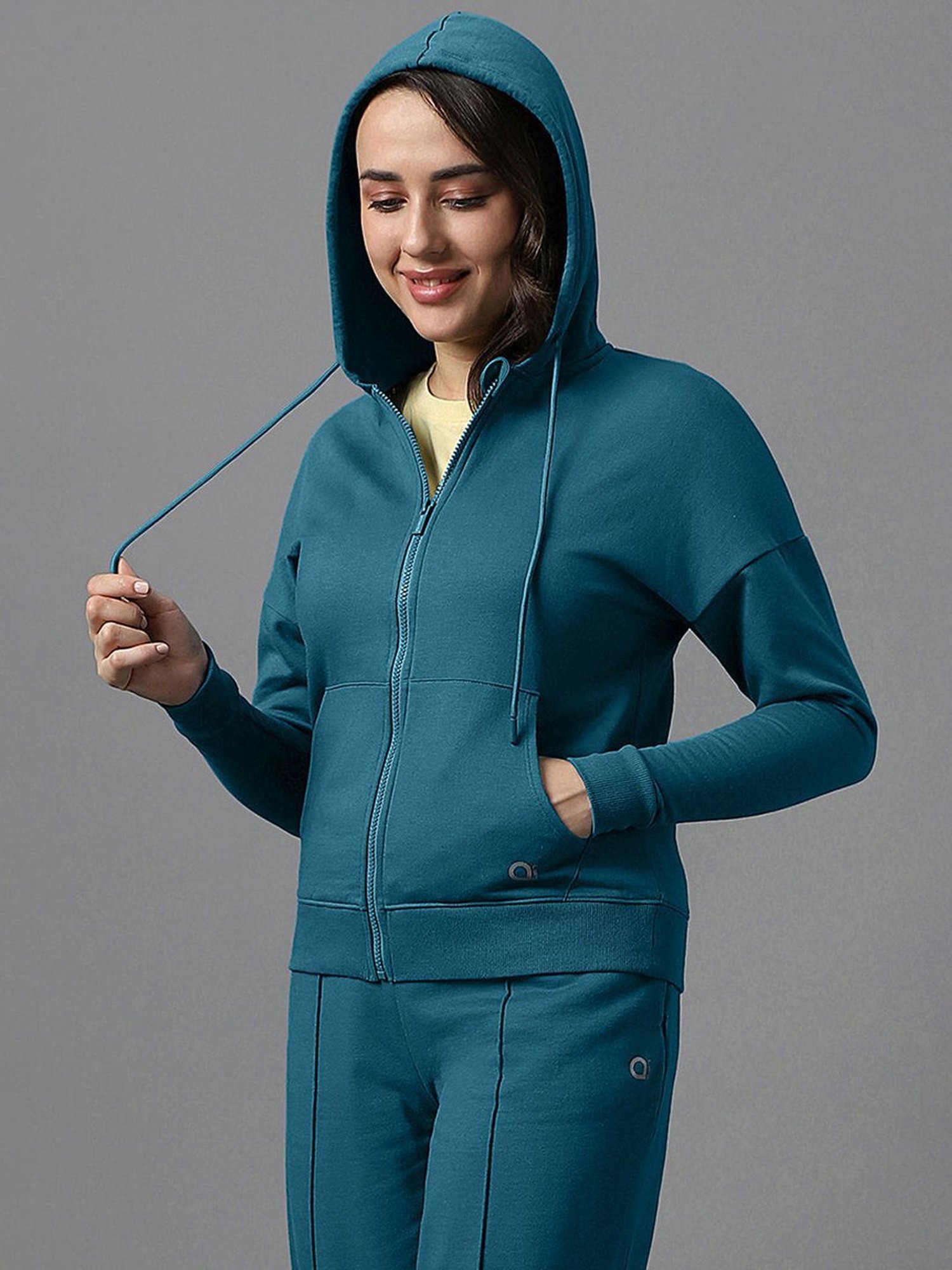 Amante Blue Cotton Sports Hoodie