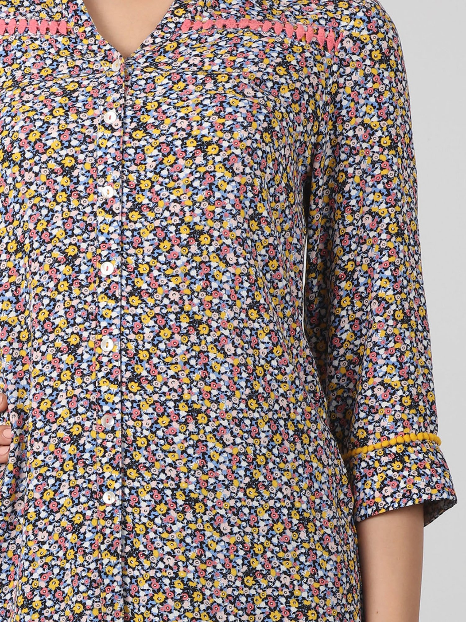 Mustard Multicolor Floral Print Shirt