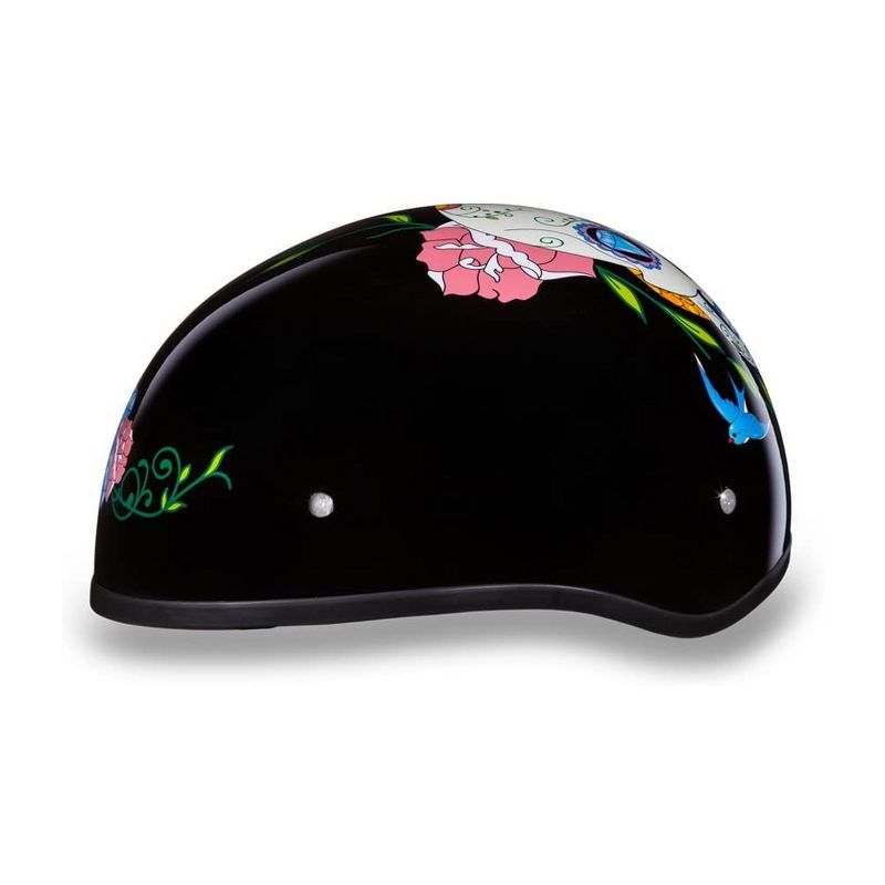 Daytona Helmets D6-DS-S Secure Slim Protective Motorcycle Half Helmet Designed Skull Cap with Adjustable Chin Strap, Head Wrap, and Drawstring Bag