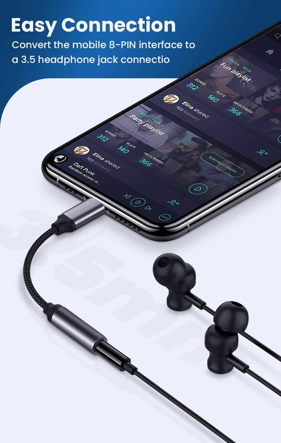 5-Pack Headphone Adapter Nylon Braided 3.5mm Aux Cord For iPhone 7 8 X 11 12