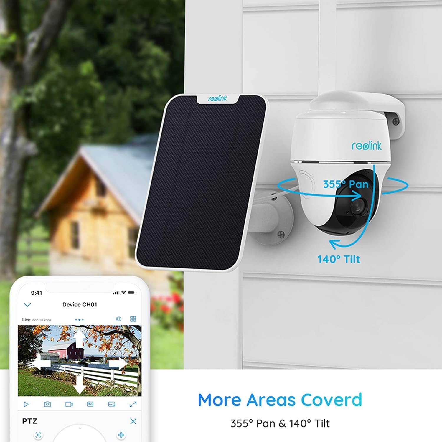 Outdoor Security Camera System Pan Tilt 3G/4G LTE Solar Battery Powered Camera, 1080P Starlight Night Vision, 2-Way Audio, PIR Motion Detection, No WiFi, No Wires, Reolink Go PT with Solar Panel