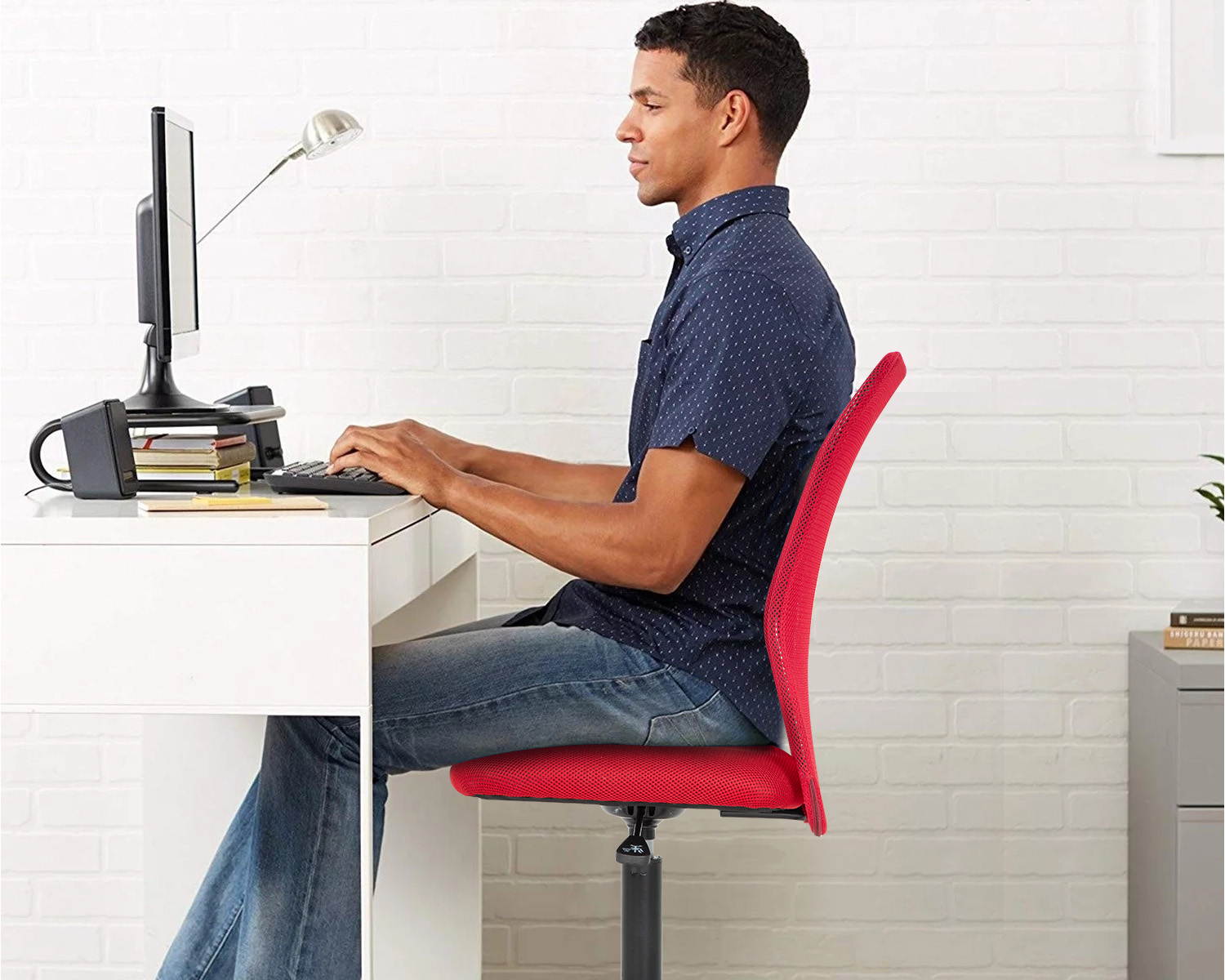 Home Office Chair Ergonomic Desk Chair Mesh Computer Chair with Lumbar Support Rolling Swivel Adjustable Mid Back Task Chair for Girls(Red)