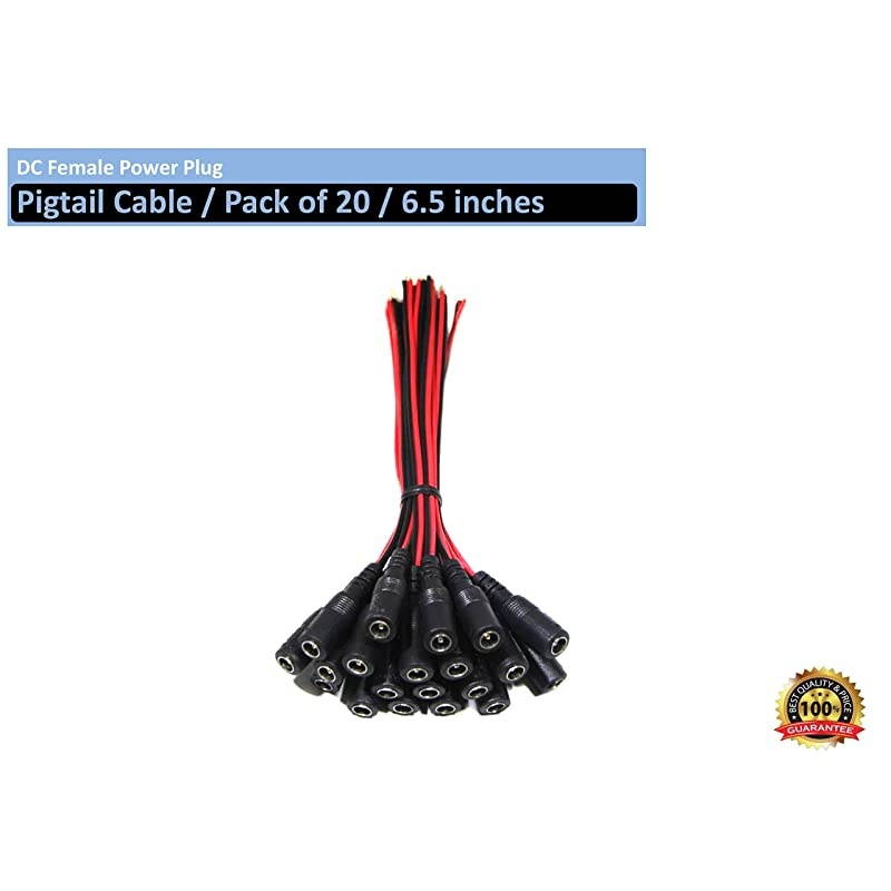CCTV Security Camera DC Power Plug Pigtail Cable Female Power Plug Pigtail CablePack of 20