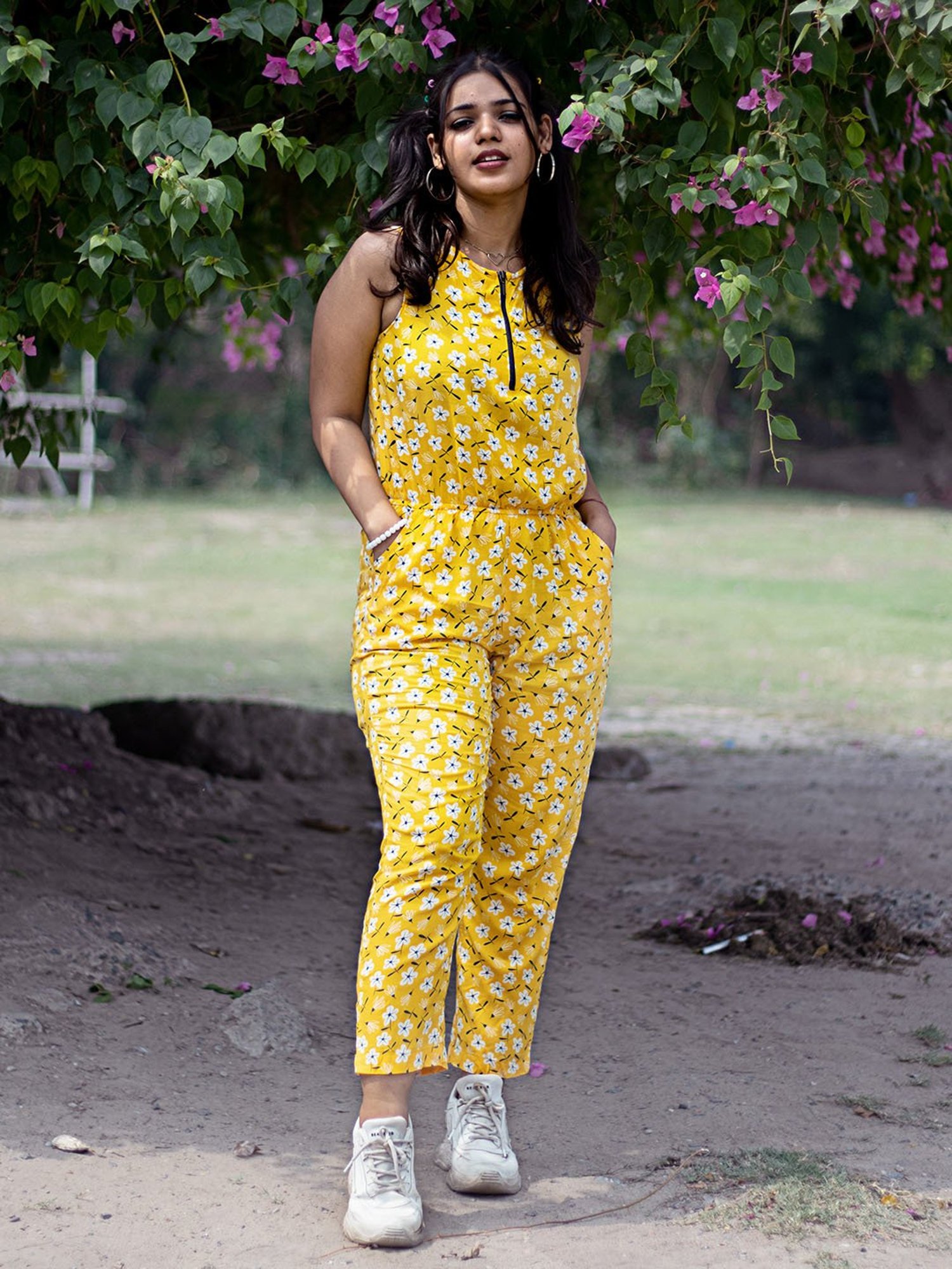 TeenTrums Girls Yellow Floral Print Jumpsuit