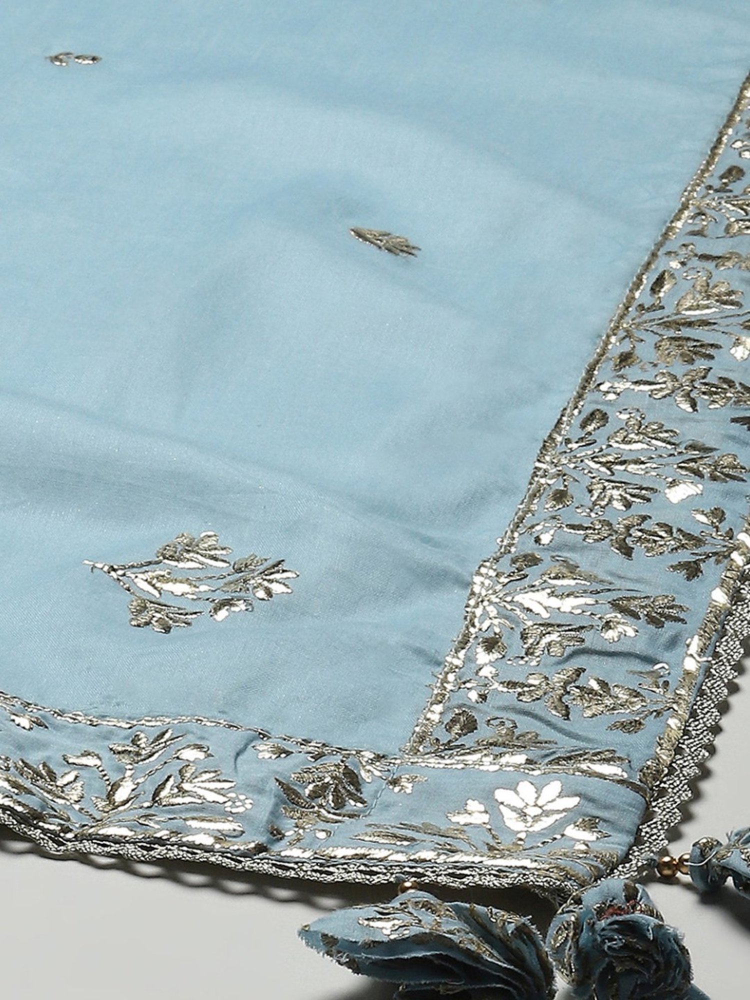 Biba Blue Embroidered Kurta Palazzo Set With Dupatta