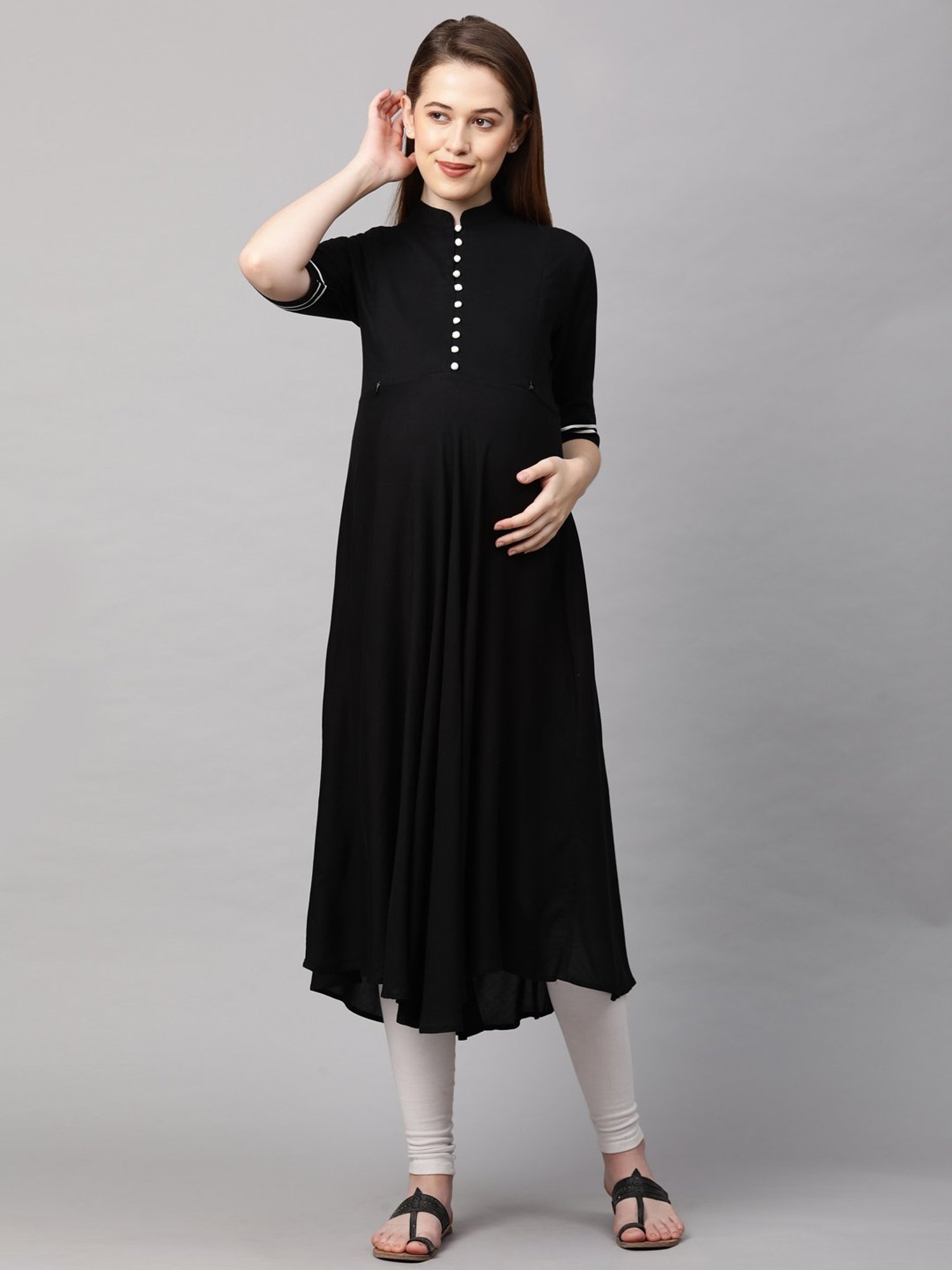 MomToBe Black Regular Fit Maternity Kurta