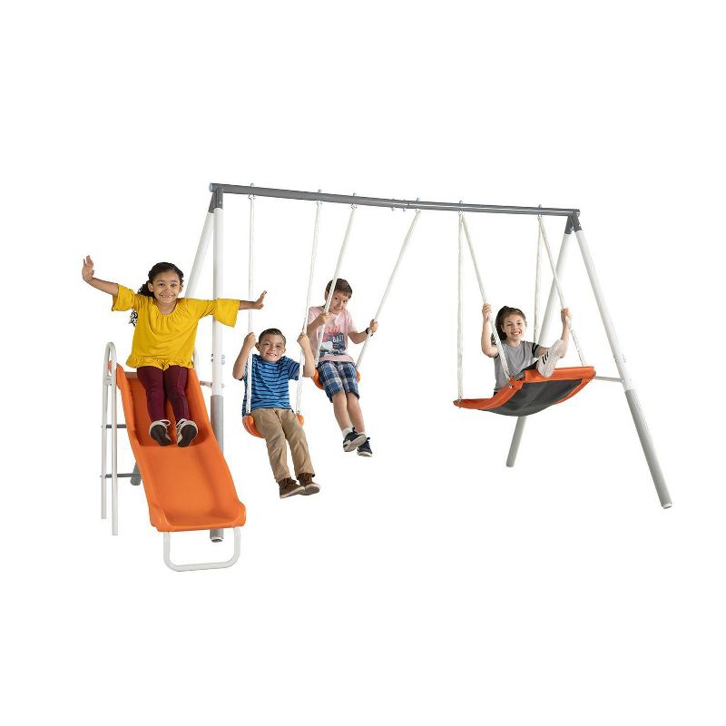 Sportspower Gladstone Metal Swing and Slide Set -Gray/Orange