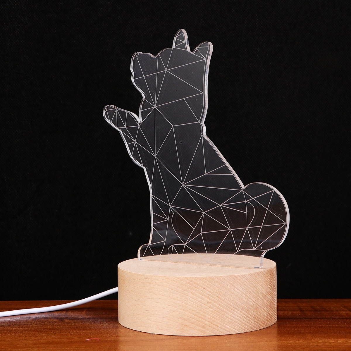1pc 3D LED Light Lamp Desk Lamp Bedside Lamp Solid Wood Base Cartoon Shape Design for Decor (Button Switch Akita Dog with Bell)
