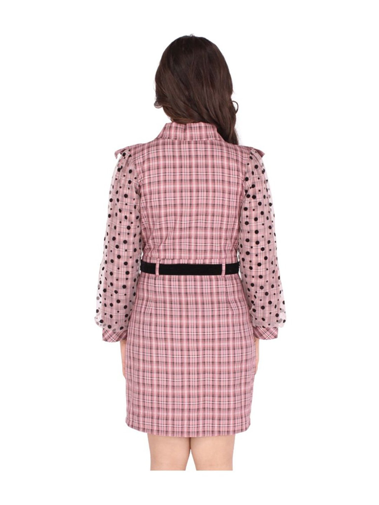 Cutecumber Kids Dusty Pink Chequered Full Sleeves Dress