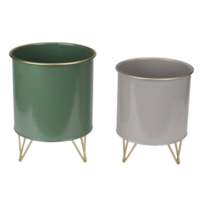 Raz Imports 9.75" Cylindrical Outdoor Planters with Base 2pc - White/Gray