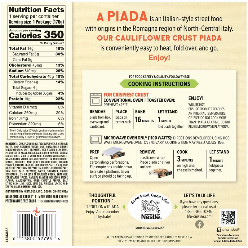 Life Cuisine Frozen Chicken Mozzarella Piada - 6oz