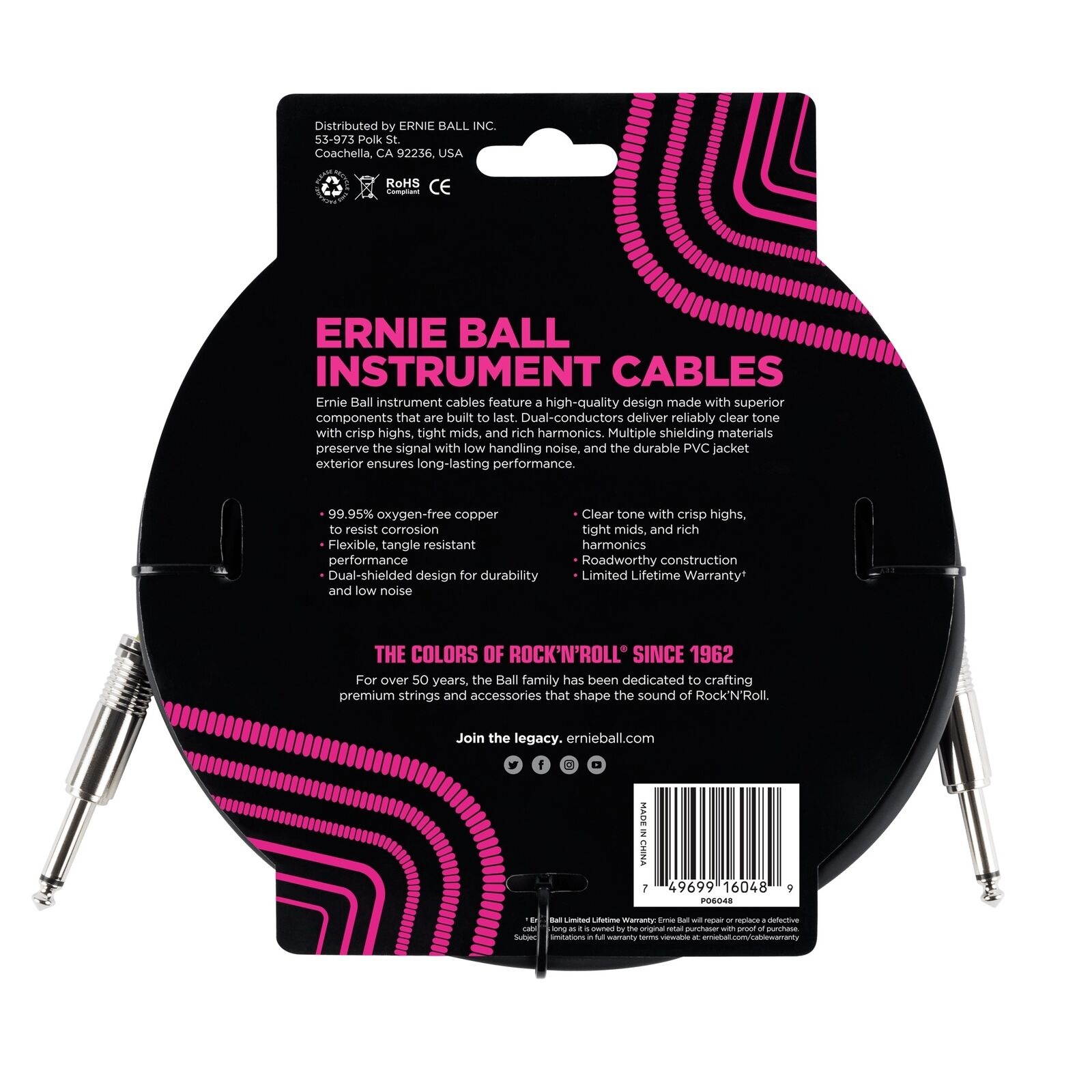Ernie Ball 10' Straight / Straight Instrument Cable - Black