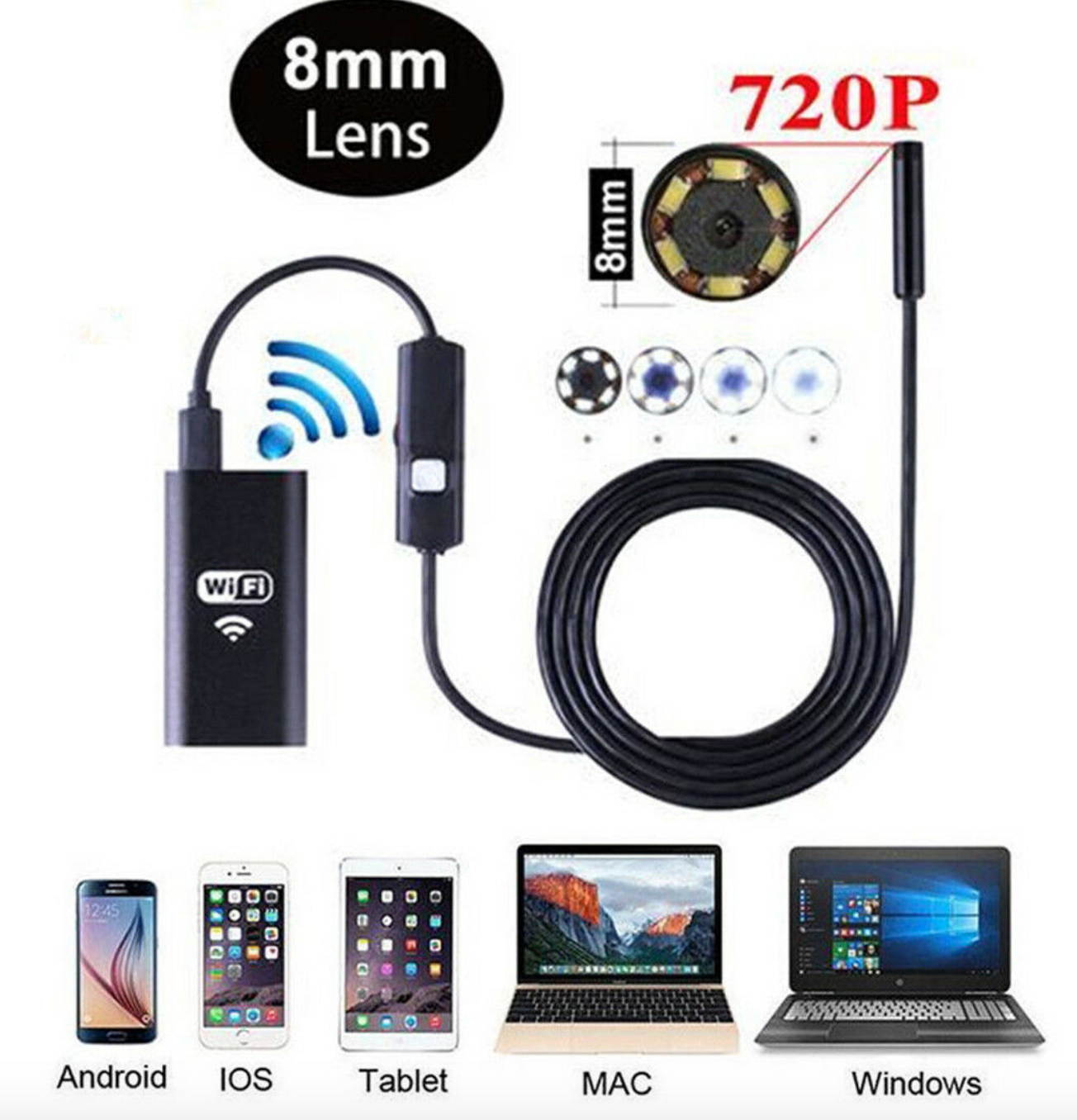5M 8LED WiFi Borescope Endoscope Snake Inspection Camera for iPhone Android iOS