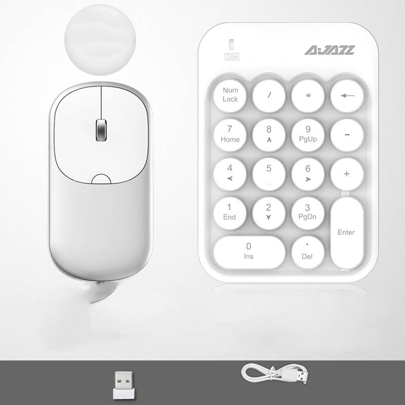 Ajazz AK18 2.4G Wireless Numeric Keypad 18-Key Retro Typewriter Round Keycap - White