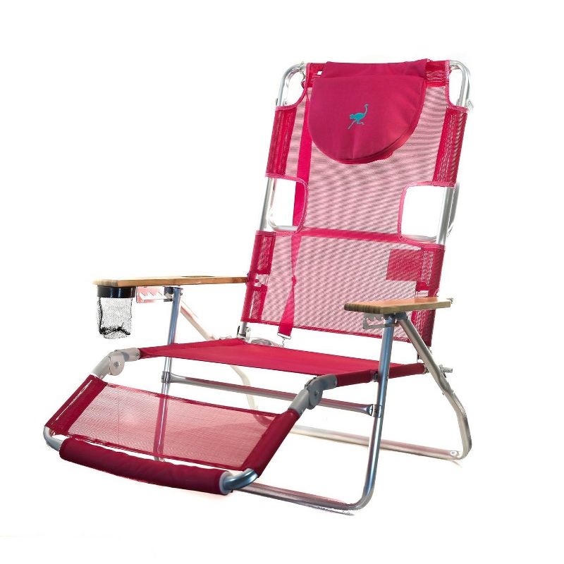 Ostrich 3 N 1 Lightweight Aluminum Frame 5 Position Reclining Beach Chair, Pink