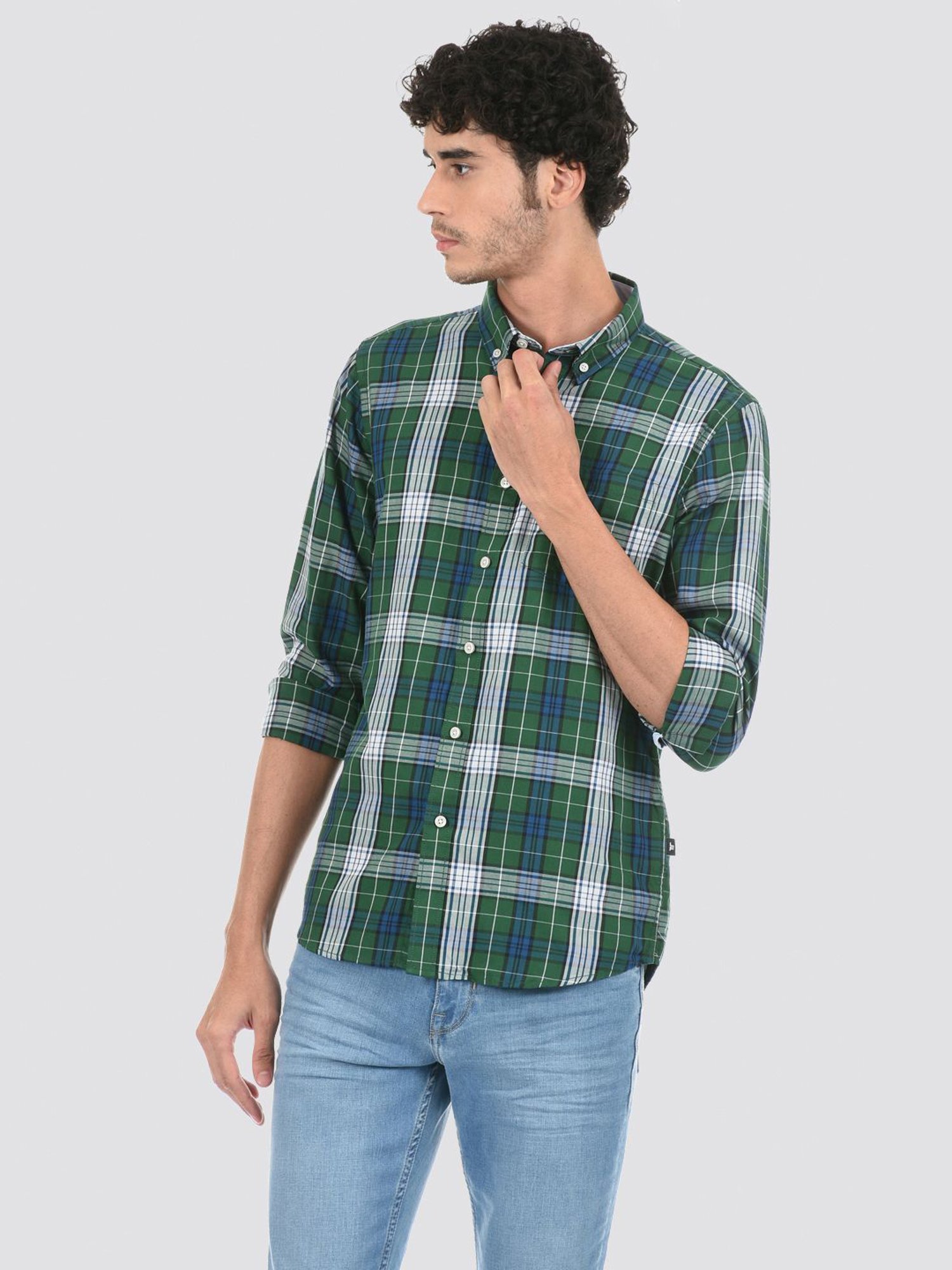 London Fog Green Regular Fit Checks Shirt