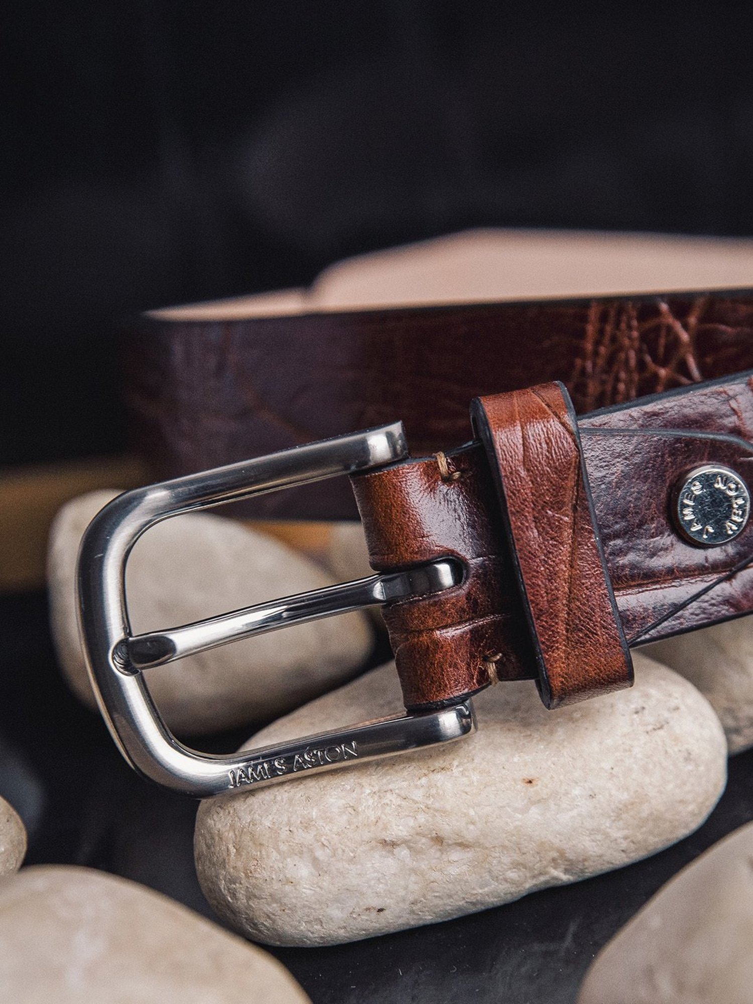 James Aston Brown Leather Waist Belt for Men