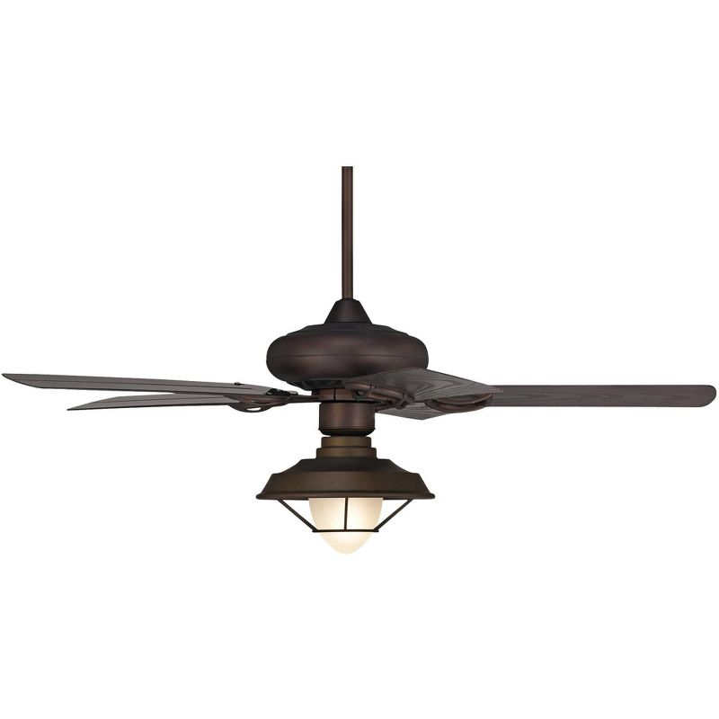 52" Casa Vieja Industrial Outdoor Ceiling Fan with Light LED Oil Rubbed Bronze Caged Glass Wet Rated for Patio Porch