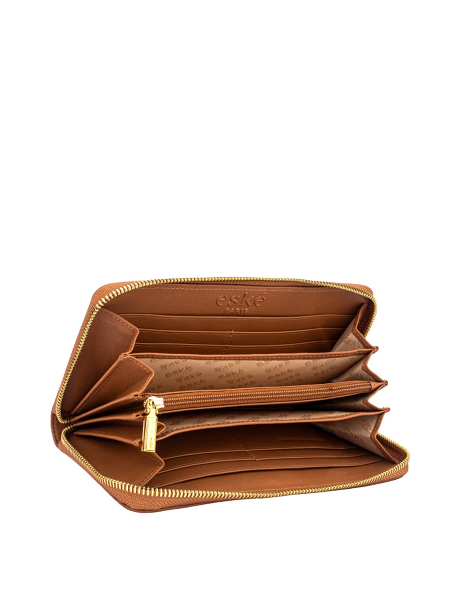 Eske Charlette Tan Solid Zip Around Wallet for Women