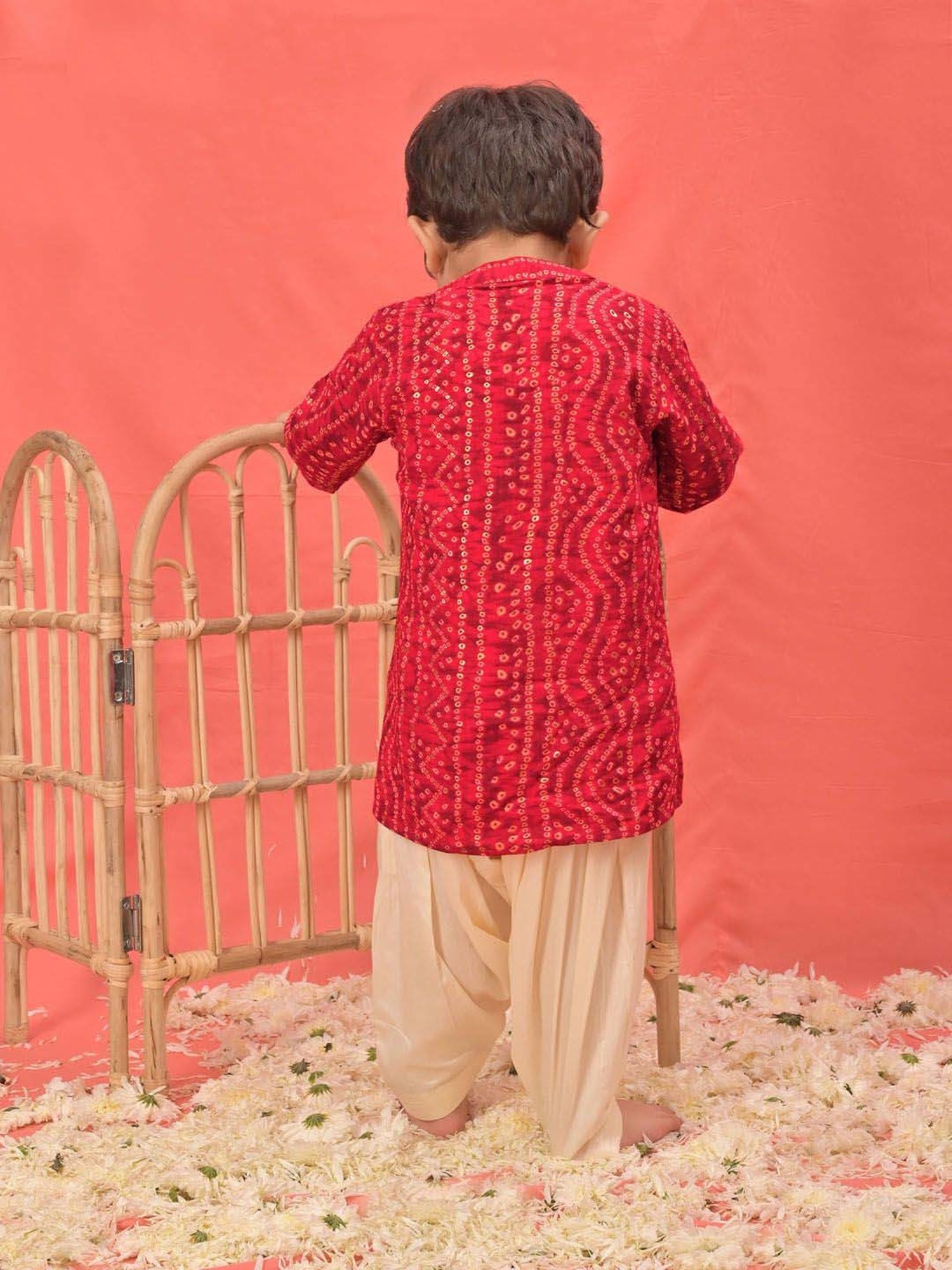 VASTRAMAY Boys Red Printed Full Sleeves Kurta Sets