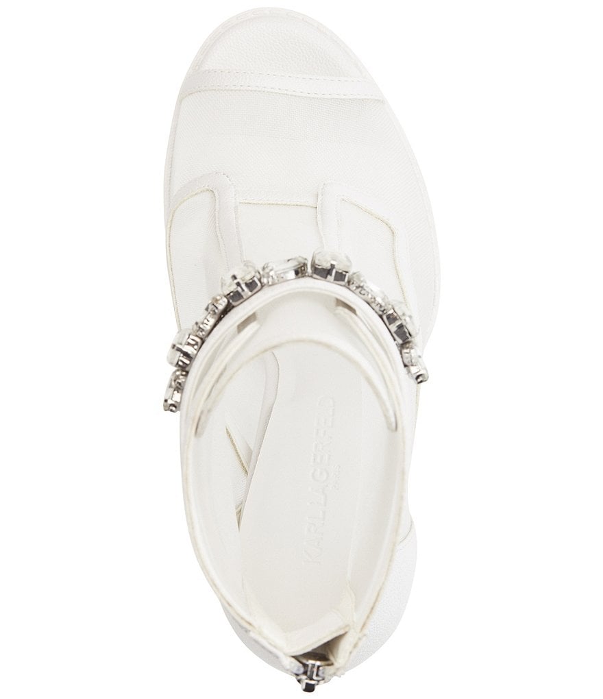 KARL LAGERFELD PARIS Blayze Peep Toe Jeweled Ankle Mesh Booties