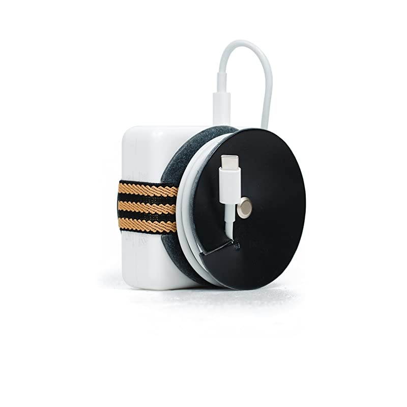 Leather Cable Organizer for MacBook Pro Power Adapter BlackStripes