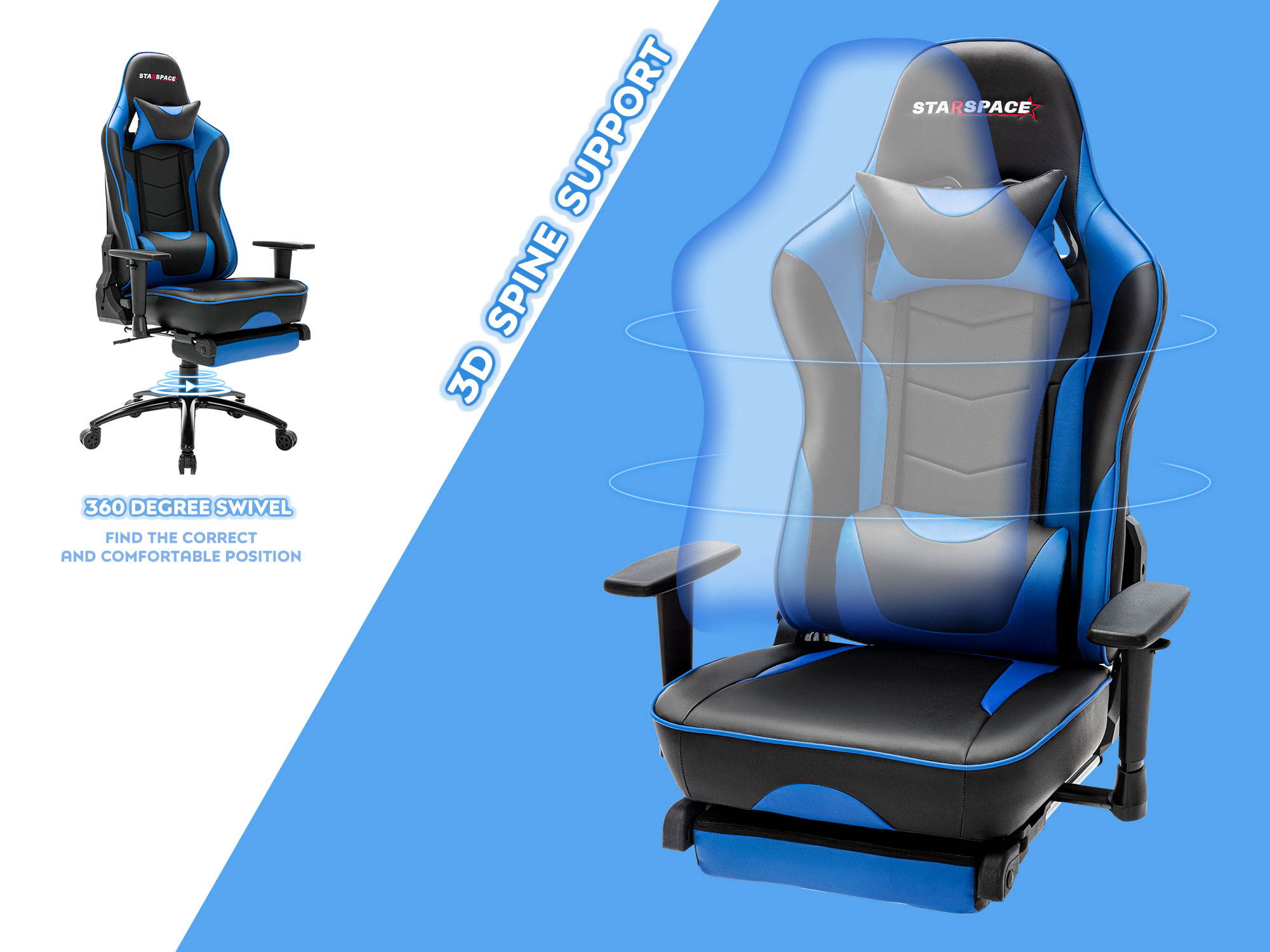 STARSPACE Adjustable Lumbar Support Footrest Gaming Chair with Racing Ergonomic Desk Chair