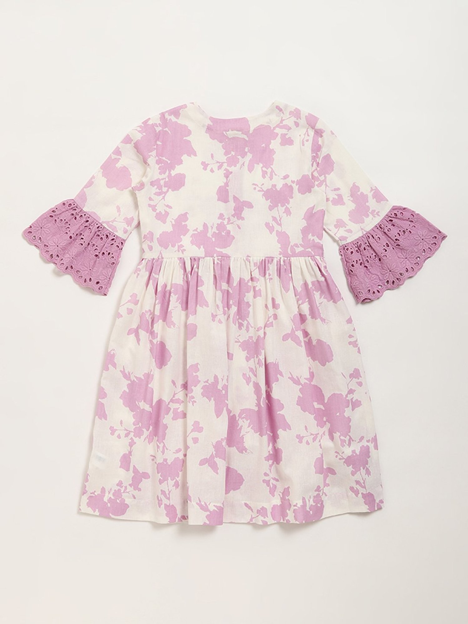 Utsa Kids by Westside Lilac Floral Printed A-Line Cotton Blend Dress