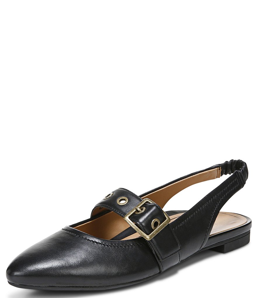 Vionic Elana Leather Buckled Strap Slingback Flats