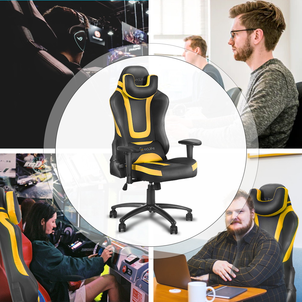Eclife Ergonomic Video Game Chair PU Leather Computer Recliner Office Chair with Massage Lumbar Support and Removable Headrest Gaming Chair