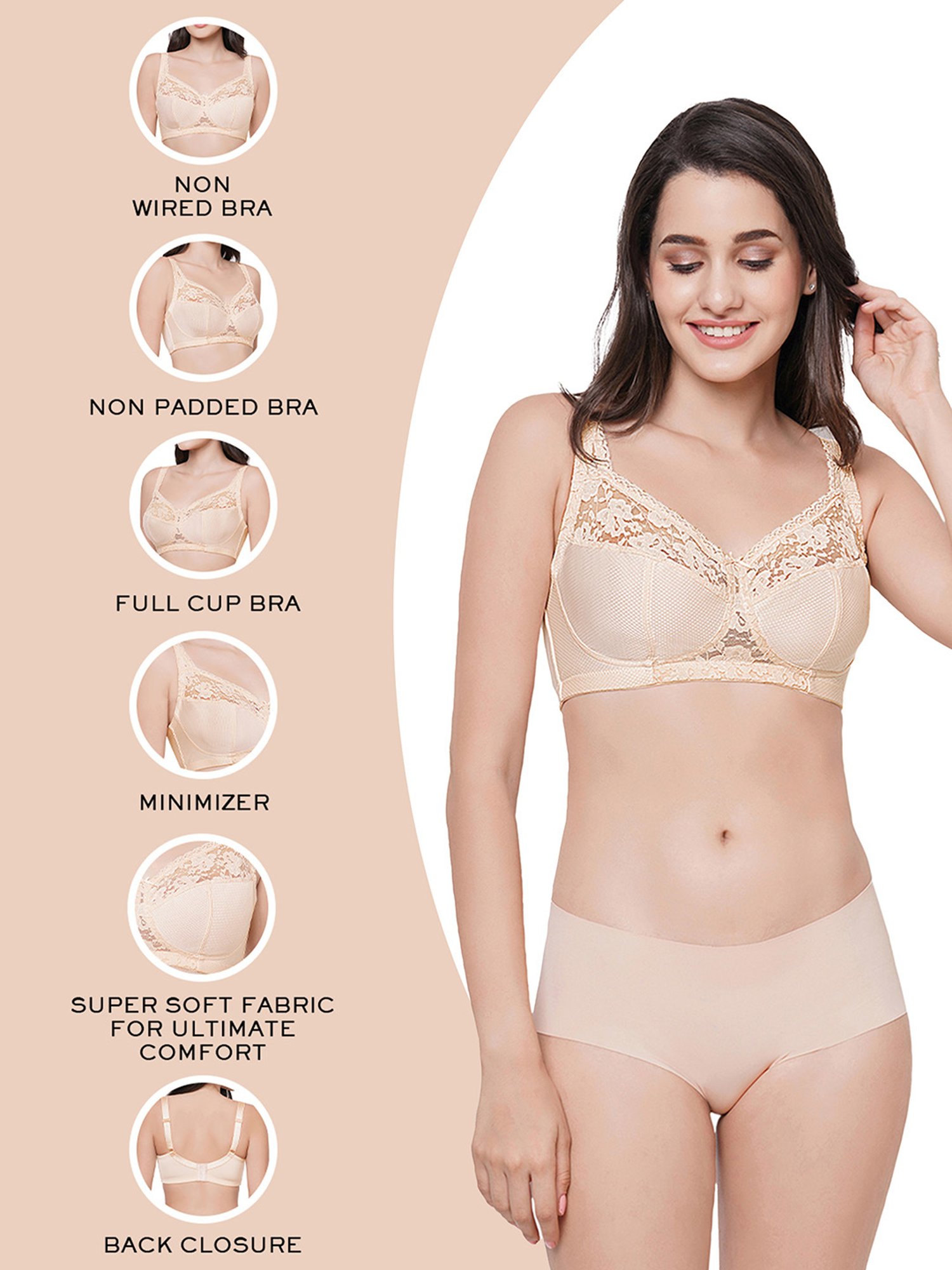 Wacoal Black & Beige Lace Full Coverage Non-Wired Minimizer Bra - Pack of 2