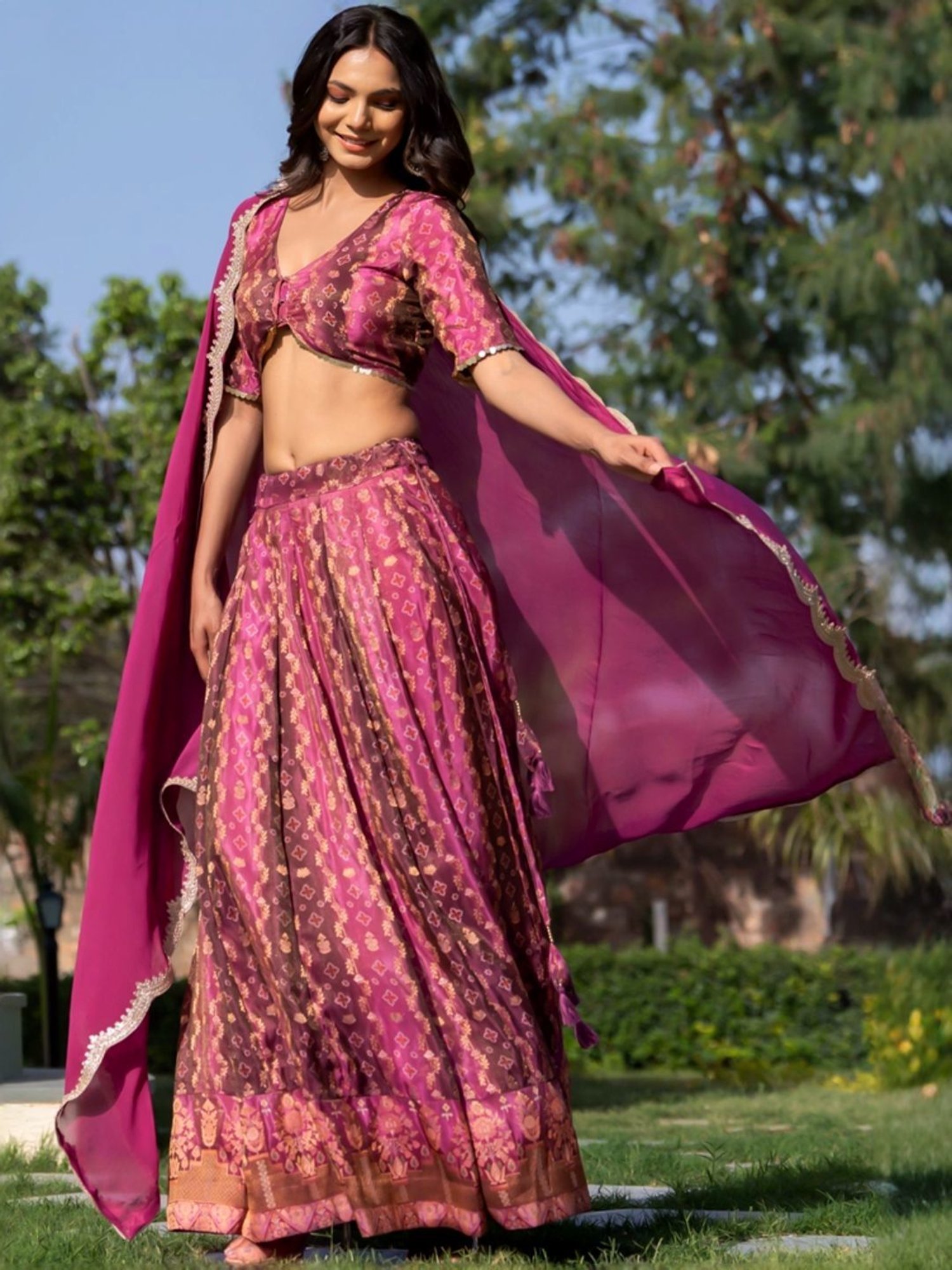 HOUSE OF JAMOTI Purple Printed Lehenga Choli Set With Dupatta