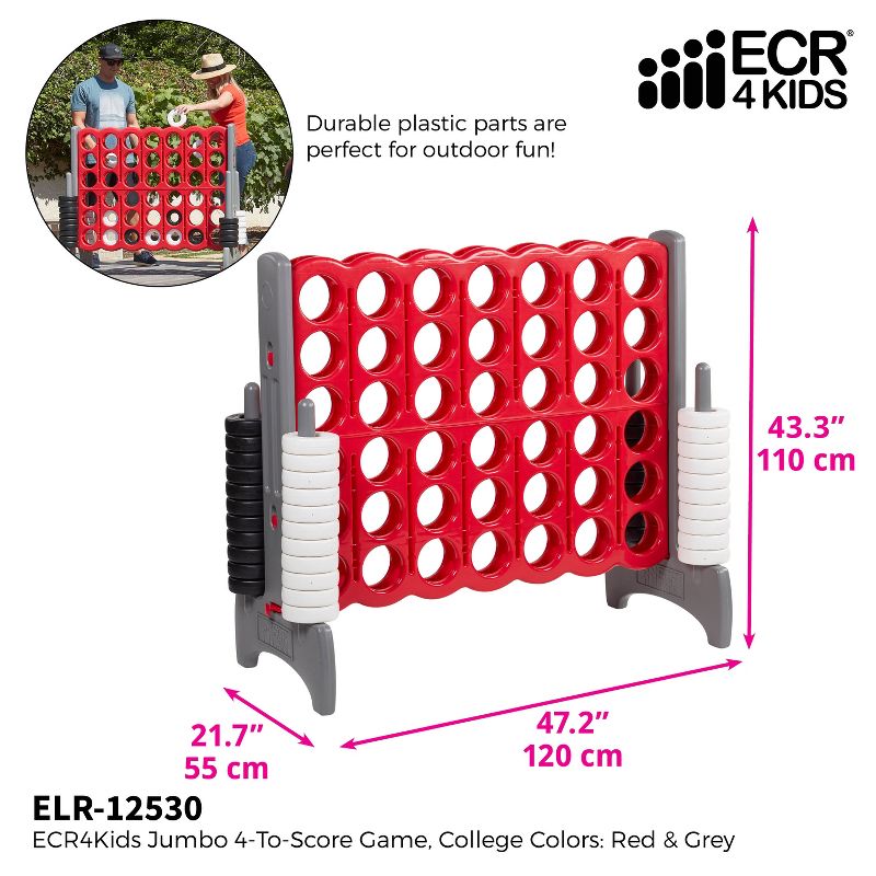 ECR4Kids Jumbo Four-To-Score Giant Game-Indoor/Outdoor 4-In-A-Row Connect - Red and Grey