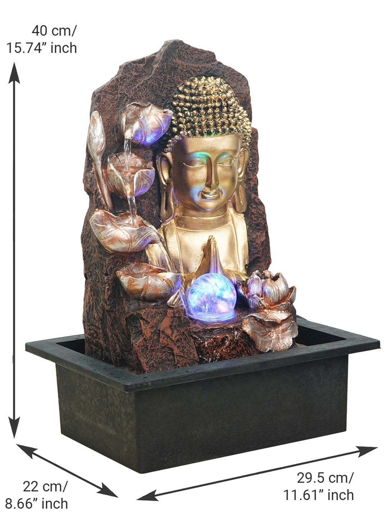 CHRONIKLE Brown & Golden Polyresin Buddha 4 Artistic Steps Waterfall Fountain