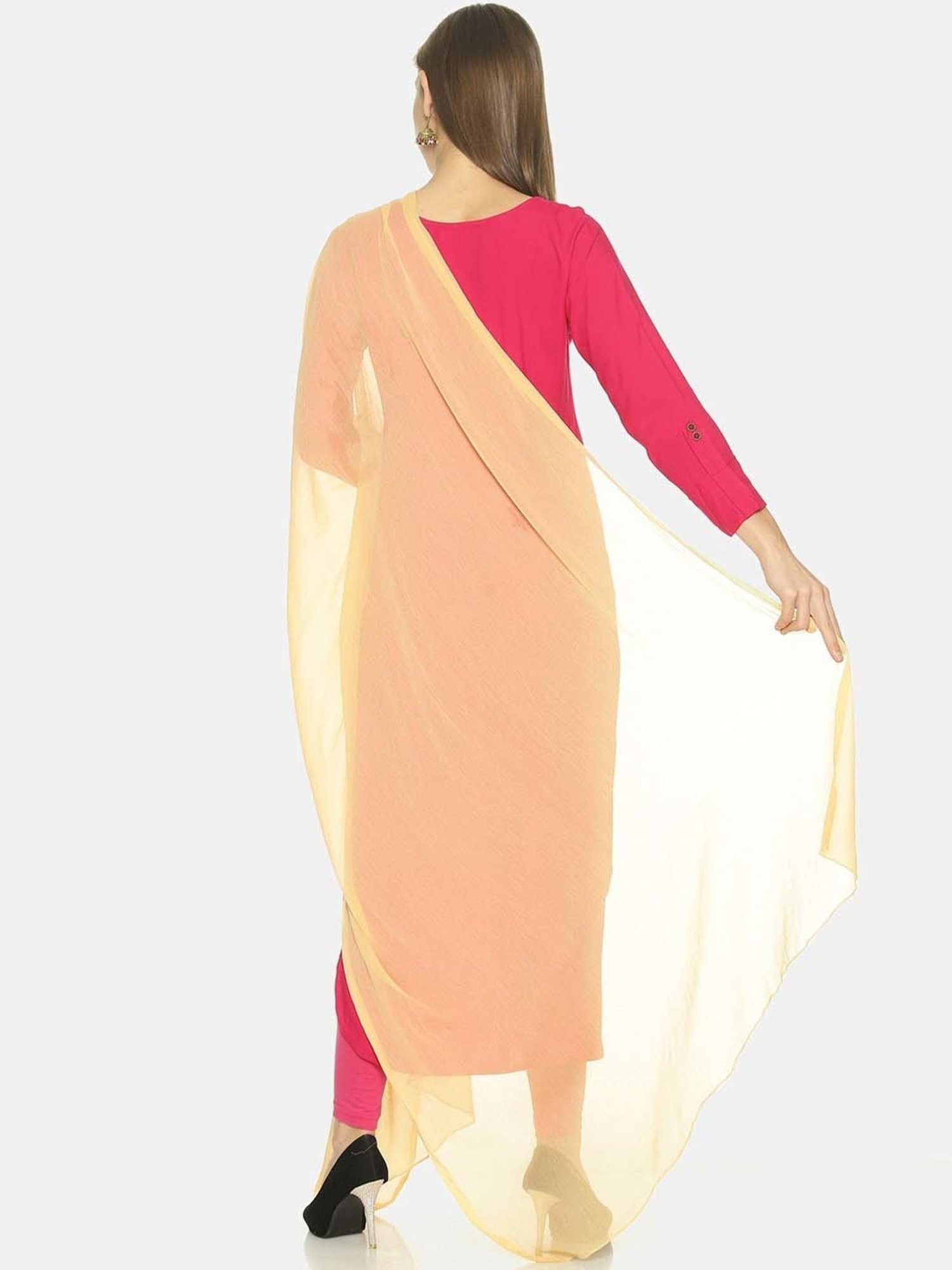 TWIN BIRDS Maroon & Beige Plain Dupatta - Pack Of 2