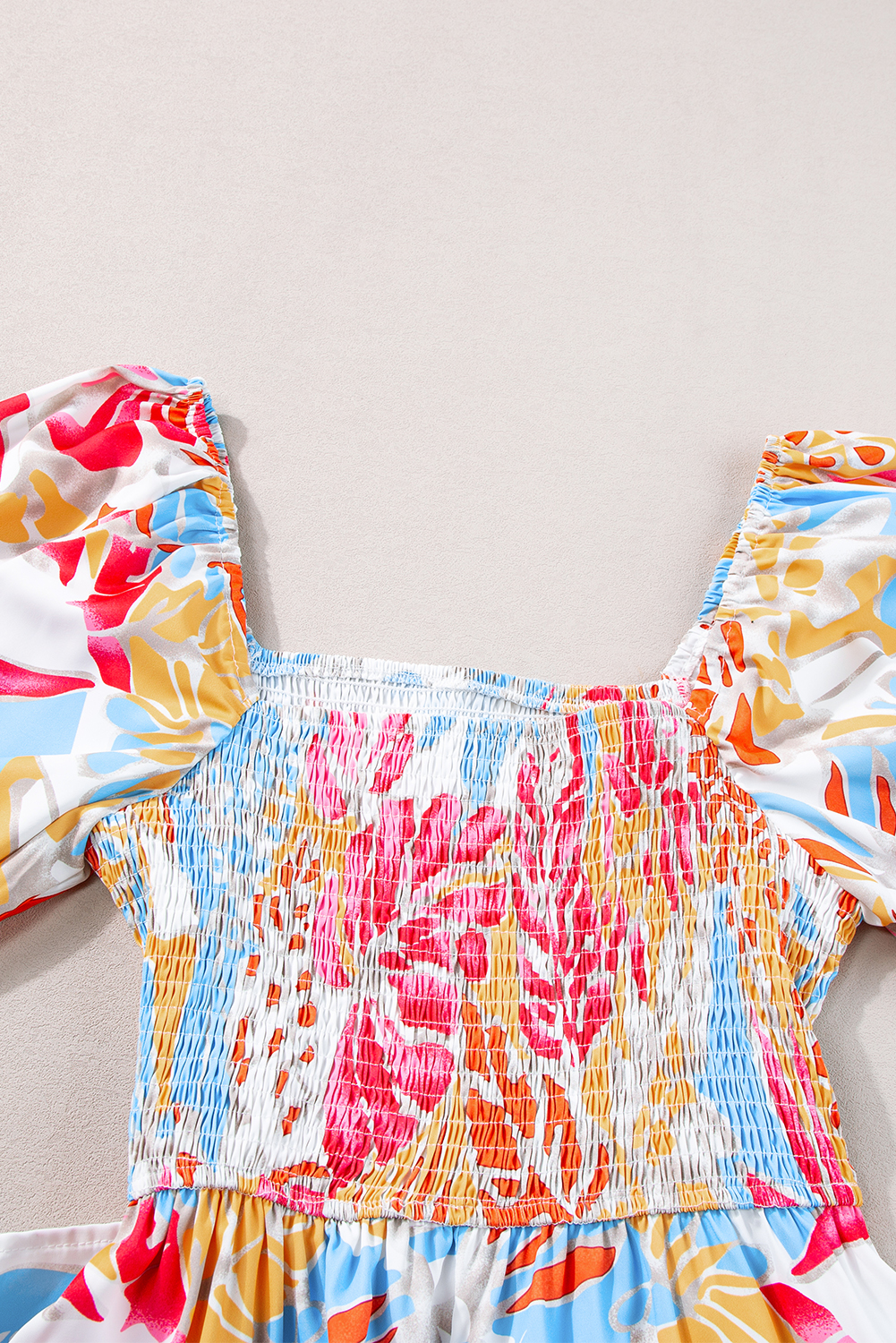 Multicolor Boho Floral Collared Long Sleeve Dress