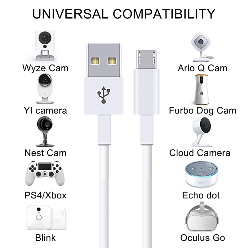 Pack 6FT Power Extension Cable Compatible for Wyze Cam PanWyzeCamKasa CamYI Dome Home CameraFurbo DogNest CamOculus GoNetvue Durable Charging and Data Sync Cord for Home Security Camera