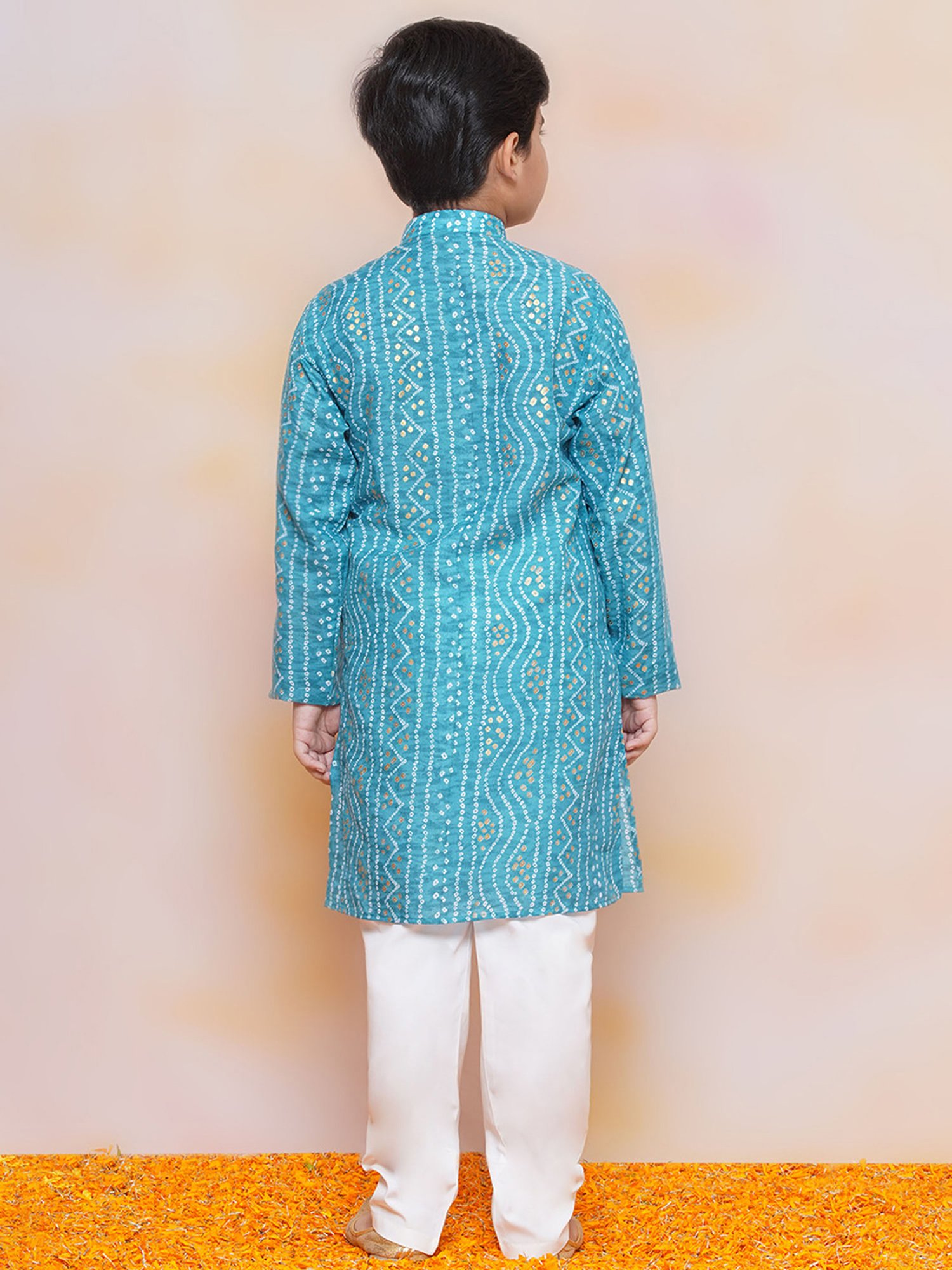 AJ Dezines Kids Blue & White Printed Full Sleeves Kurta with Pyjamas