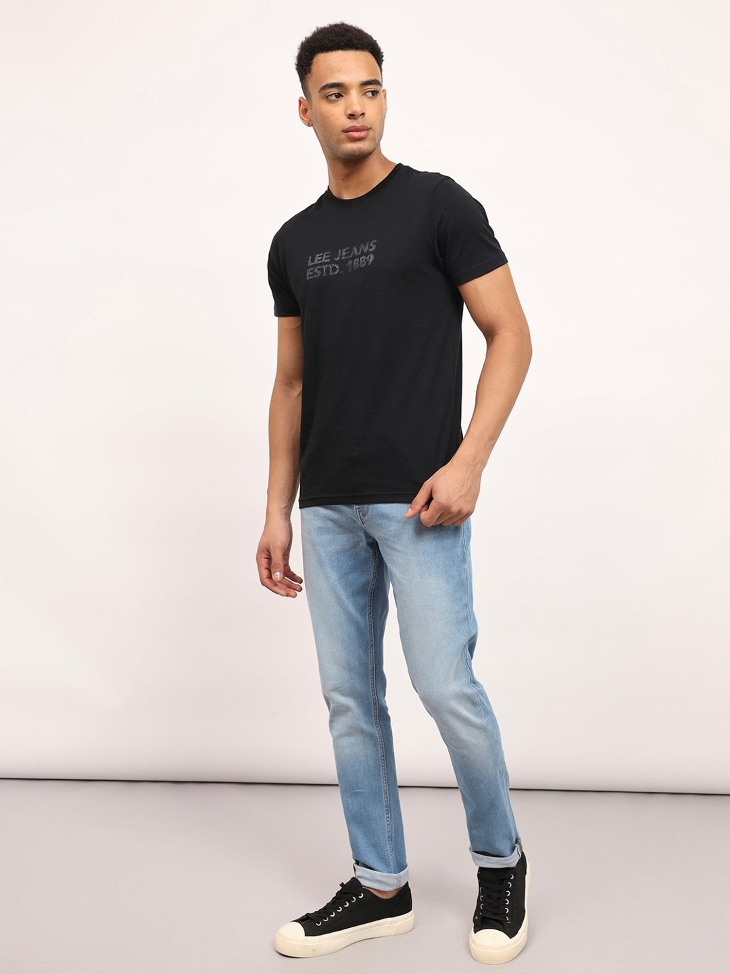 Lee Black Slim Fit Printed Crew T-Shirt