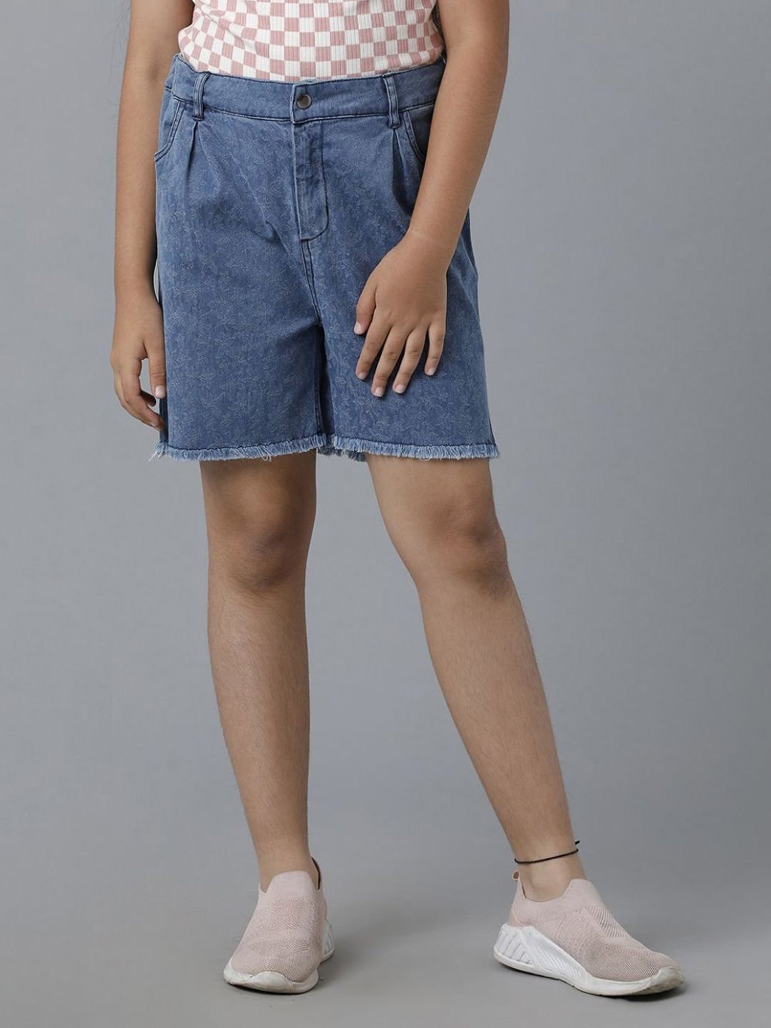 Under Fourteen Only Kids Blue Cotton Floral Print Shorts