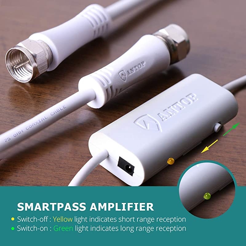 Big Boy&rdquo; AT-400BV Outdoor/Indoor HDTV Antenna, Smartpass Amplifier, 85 Miles Range,UHF/VHF Range Enhanced, Built-in 4G LTE Filter, Support 4K 1080p Channels & All Older TV's, 40ft Coax Cable